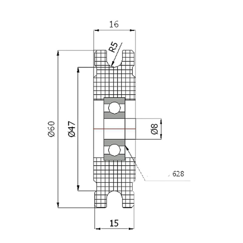 ZAB-S C60/10LL/8 Profile Plastic Roller with Ball Bearing for Rope
