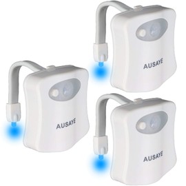 3 Pack Toilet Night Light 8-Color Toilet Lights Motion Detection, AUSAYE Toilet Bowl NightLight Bathroom for Christmas Stocking Stuffers