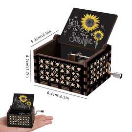 Xiciki You are My Sunshine Sunflowers Music Boxes, Hand-Crank Melody Musical Box,Laser Engraved Wood Antique Gift for Friends/Lovers/Mother Christmas Day Anniversary (You are My Sunshine 1)