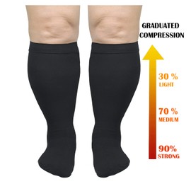 5XL Wide Plus Size Calf Compression for Men and Women 20-32 mmHg Nursing Athletic Travel Flight Socks Shin Splints Knee High - Black XXXXX-Large