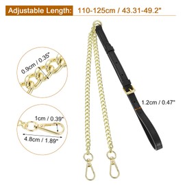 sourcing map Adjustable Leather Chain Straps, 49" Genuine Leather Purse Chain Strap Replacement Handles for Women Crossbody Bag Handbag Shoulder Replacement Straps (Black, Gold Chain)