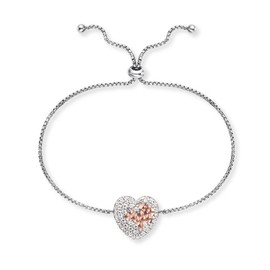Engelsrufer Women's Bracelet Made of Sterling Silver and Heart Pendant Bicolour – Set with 38 Zirconia Stones – Adjustable Sliding Clasp – Nickel-Free – Length: 24 cm, Sterling Silver, No Gemstone