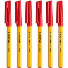 STAEDTLER Fine 0.3mm 430 F Stick Ballpoint Pens Writing Pen Smooth - Red Ink - Pack Of 6