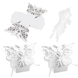 Small Wedding Candy Box - 50 Pieces, Gift Box with Bow for Wedding, Birthday and Party (White)