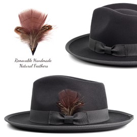 FADACHY Fedora Hats for Men & Women Wide Brim Felt Hat Trilby Panama Dress Hats Dark Grey Fedora, L-XL