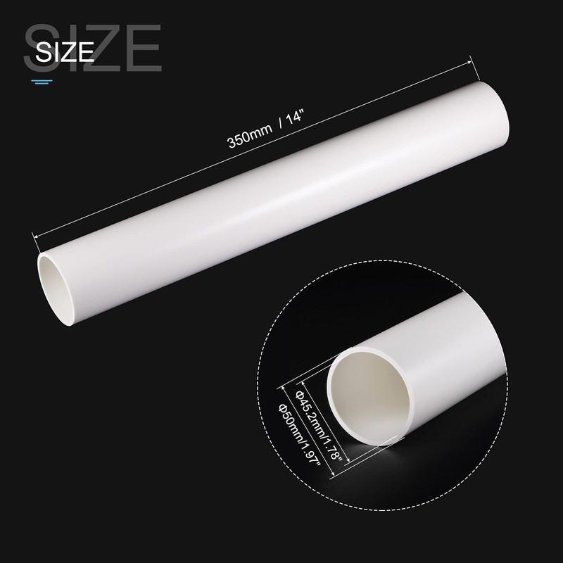 sourcing map PVC Rigid Round Pipe 45.2mm ID 50mm OD