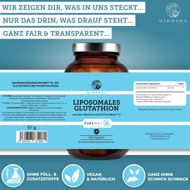 QIDOSHA Glutathione liposomal with the brand raw material "PureWay G", 120 capsules in pharmacist glass, high bioavailability, real liposomal technology, German manufacturing, laboratory tested