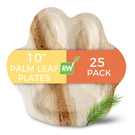 Restaurantware Indo 10 x 10 Inch Palm Leaf Plates 25 Durable Palm Plates - Disposable Paw-Shaped Design Palm Leaf Dinner Plates Impervious To Grease For Hefty Meals Appetizers Or Desserts