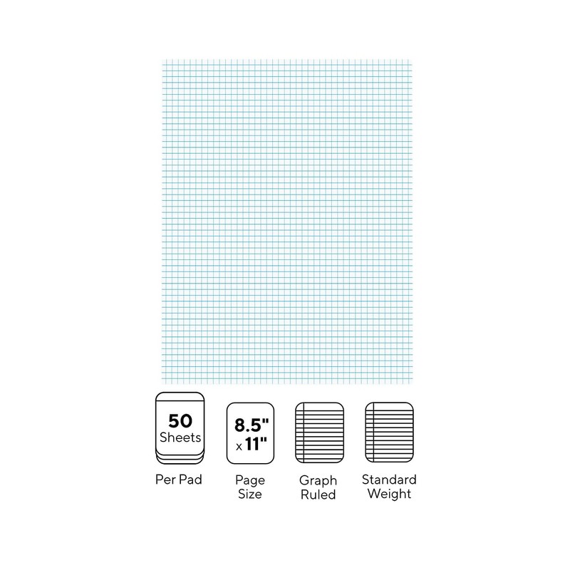 Staples Notepads, 8.5" x 11", Graph Ruled, White, 50 Sheets/Pad,
