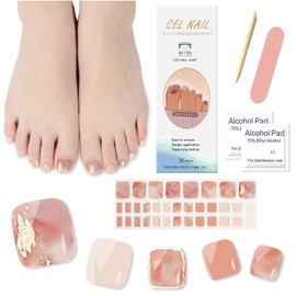 Ceboic 32 Stück Halbgehärtete UV Gel Strips, Fußnägel Nagelfolien Selbstklebend Zehennagelaufkleber Gel Nail Wraps Fußnagel Nagelsticker, Langanhaltend Pediküre Wraps - Rosa Marmor