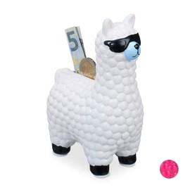 Relaxdays Lama Money Box with Sunglasses, Gift Idea & Decoration, Alpaca Ceramic Money Box, HBT 15.5 x 11 x 6 cm, White, Pack of 100