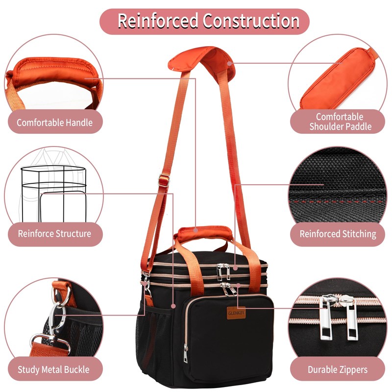 GLENKEY Expandable Insulated Lunch Box for Women Men, Double Deck