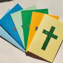 24PCs, Colorful and Shimmering Religious Cross Cards (6 design), for Baptism, Greeting, Prayer,Inspirational, Blank Interior with Envelope and 24 Unique Bling Seals for Decoration.