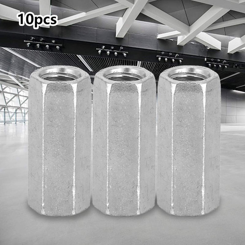Hilitand 10 Pcs Long Rod Nut Hex Coupling Nuts Hexagonal