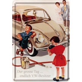 Nostalgic-Art 16408 Volkswagen VW Beetle The Big Day Blechpostkarte, 10 x 14 CM