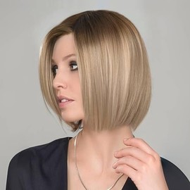 KKU 12 Inch Ombre Brown Human Hair Wigs for Women 13 * 5 * 1.5 HD Lace Front Wigs Side Part Bob Wig Short Straight Hair