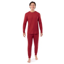 IZOD Men's Waffle Knit Crewneck Top and Jogger Pant Sleep Set, Red