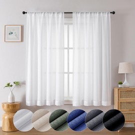 Lecloud Serena Semi Sheer White Curtains 63 Inch Length Set of 2, Airy & Privacy Farmhouse Curtain for Windows, Dining Room Bedroom Curtain Panels (Each 40 W x 63 L, 2 Panels Set, White)