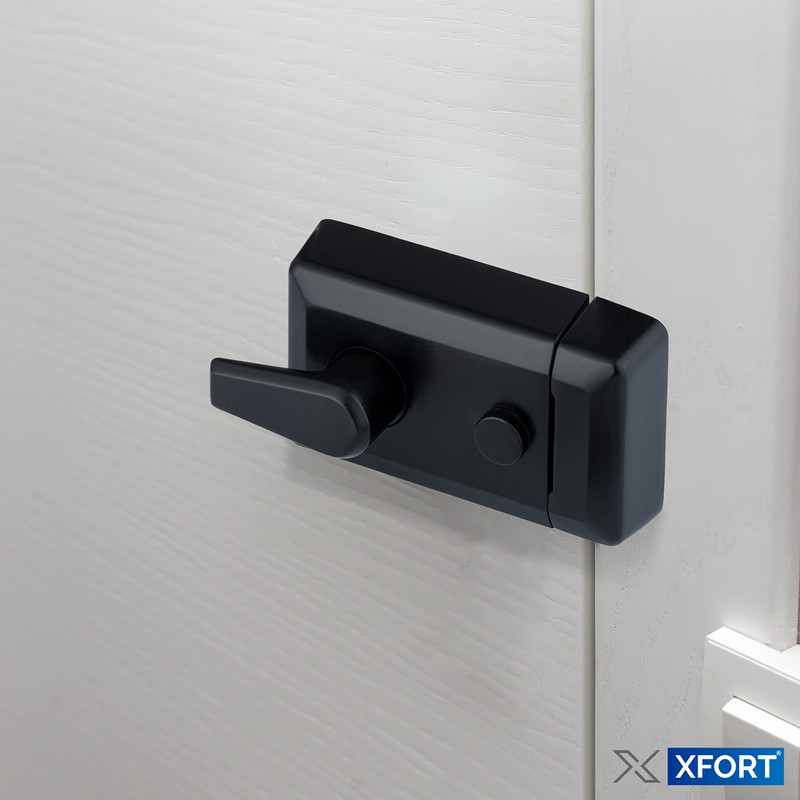 XFORT 40mm Matt Black Night Latch Narrow Complete with Rim