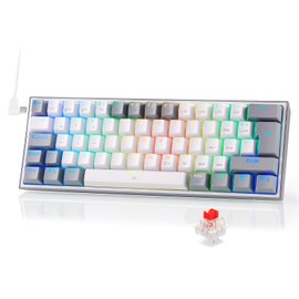Redragon K617 Fizz 60% Deutsches QWERTZ-Layout Gaming-Tastatur, RGB Verkabelte Gaming Tastatur, 62 Tasten, Hot Swap Rote Schalter, Programmierbare Tasten, Abnehmbares USB Type C Kabel - Grau & Weiß