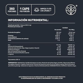LIFE 360 Mens Testo  360 Cpsulas  Maca Negra, Maca Roja y Maca Amarilla, L-Arginina, Zinc, Vitamina D, Magnesio, Ginseng y Guarana  Suplemento...     