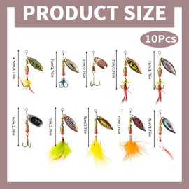 10PCS Spinner Bait Set,Fishing Lures Set Multi Coloured Metal Fishing Spinners Lures Baits with Rotating Spinners Treble Hooks Fish Lure Kit for Trout Pike Bass Salmon Freshwater and Saltwater Use