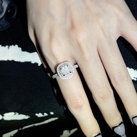 TIANYU 1.6 CT Radiant Moissanite Engagement Ring 925 Sterling Silver with 18K White Gold Plated Flower cluster bezel design for Women (White Gold, 5)