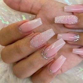 Virellay Press On Nails, NäGel Zum Aufkleben - Fake Nails FingernäGel - KüNstliche NäGel KunstnäGel (Rosa Diamant, Mittel)