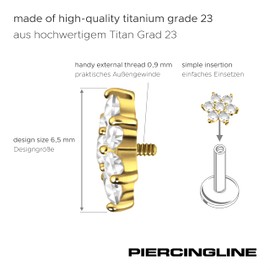 PIERCINGLINE Titanium Screw Attachment with External Thread 0.9 mm Crystal Flower Piercing Attachment Replacement Choice of Colours, Titanium