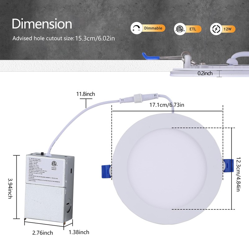 CycevSun 6 Pack LED Recessed Lighting 6 Inch with Night