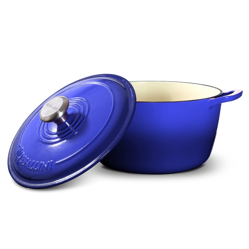 ROSSALLINI Signature Enameled Cast Iron Dutch Oven, Non-Stick Serving Pot