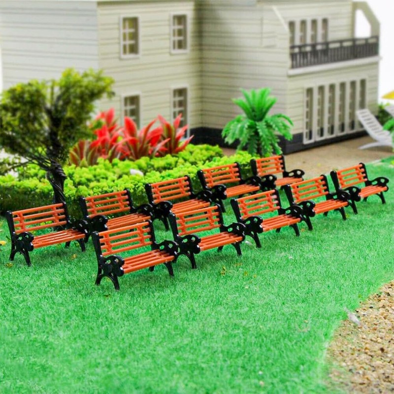 Hsthe Sea 10pcs Painted Model Patio Bench Miniature Building Train
