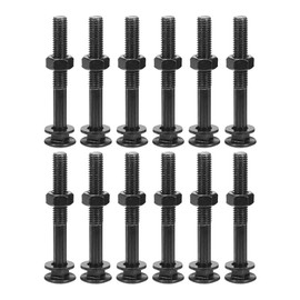 sourcing map M10x75mm Square Neck Carriage Bolts with Nuts & Washers, 12Set 304 Stainless Steel Round Head Square Neck Coach Bolt Screws, Black
