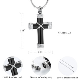 Cremation Jewellery for Ashes Cross Memorial Urn Necklace Pendant Keepsake Religious Cross Ash Jewelry, Stainless Steel, No Gemstone