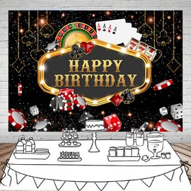 Mocsicka Casino Birthday Backdrop Las Vegas Casino Night Birthday Background Casino Poker Birthday Party Decorations Banner Photo Studio Props (7x5ft)