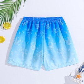 Xumplo Boys Swimming Shorts Teen Boys Swim Trunks Boardshorts with Compression Liner 2 in 1 Kids Graphic Print Beach Swimwear 10-12 Years Blue