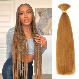 Kinky Straight Bulk Hair for Braiding No Weft 2 Bundles 150g Quality Faux Braiding Hair Extensions for Boho Braids Wet and Wavy Kinky Straight Bulk Hair for Micro braiding (24 Inch,27#)
