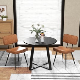 Giantex PU Leather Dining Chairs Set of 2, Upholstered Kitchen Chairs w/Padded Backrest & Seat, Metal Legs, Mid Century Accent Chairs, Vintage Armless Side Chairs for Living Room,Brown