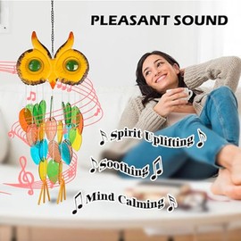 HOTIYOK Stained Glass Owl Wind Chime Suncatchers, Handcrafted Metal & Glass Wind Chimes for Outside, Unique Hanging Garden Decor for Patio Porch Yard Outdoor, Mother’s Day Birthday Gift for Women Mom