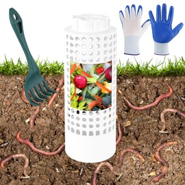 Inground Compost Bin Outdoor Worm Farm System for Kitchen Food Waste Raised Beds Gardening Mini in Ground Worm Composter with Lid Holes 8.46 x 2.95 x 2.16 in (1)
