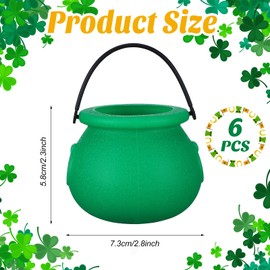 156 Pieces St Patricks Day Decorations Set Includes 6 Green Leprechaun Cauldron with Handle Lucky Leprechaun Pot 50 St. Patrick Lucky Shamrock Plastic Coins and 100 Shamrock Clover Confetti for Party