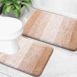 OLANLY Luxury Bathroom Rug Set 2 Piece, Soft Absorbent Microfiber Bath Rugs and U-Shaped Contour Toilet Rug, Non-Slip Bath Carpet, Machine Wash Dry, Bath Mats for Bathroom (24"x16"+24"x20", Beige)