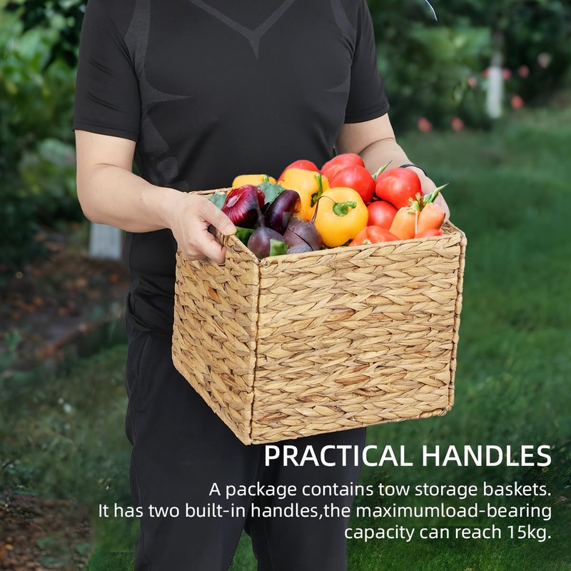WEAVELYRICS 4 Pack 13 x 11in Rectangular Wicker Storage Bins,