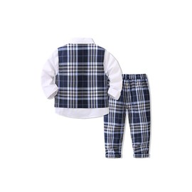 Abolai Baby Boys' 4 Piece Gentleman Set with White Shirt,Bowtie,Plaid Vest and Plaid Pants White 80