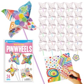 24 Pack DIY Pinwheels Crafts for Kids - Summer Spring Crafts for Kids 3-5, 4-6, 4-8 - Fun & Easy Assembly, Bulk STEM Educational Activity for Valentines Day, Classroom, Birthday Party Favor, Camping