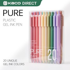Kaco PURE - Bolígrafos de gel, 20 colores surtidos, 0.7 mm, punta media, bonitos bolígrafos de papelería estética para diario