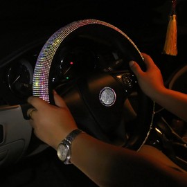 Funda brillante para volante de coche para mujeres y niñas, tamaño grande, de 15 1/2 a 16 pulgadas, colorido brillante protector de rueda antideslizante, color negro