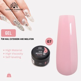 Global Fashion Color Gel Builder 15g with 13 Shades: Unleash Your Inner Nail Artist with This Versatile Sculpting and Coloring Nail Art Toolkit (07 PALE BLUSH, 15g)