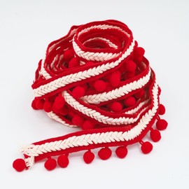 QLCBELOVE Vintage Fringe Trim Tassel, 5 Yards Boho Long Tassel Trim Sewing Pom Pom Ribbon for Curtain, Lamp Shade, Clothes, Crafts, Accessories, Home Decor (Red)