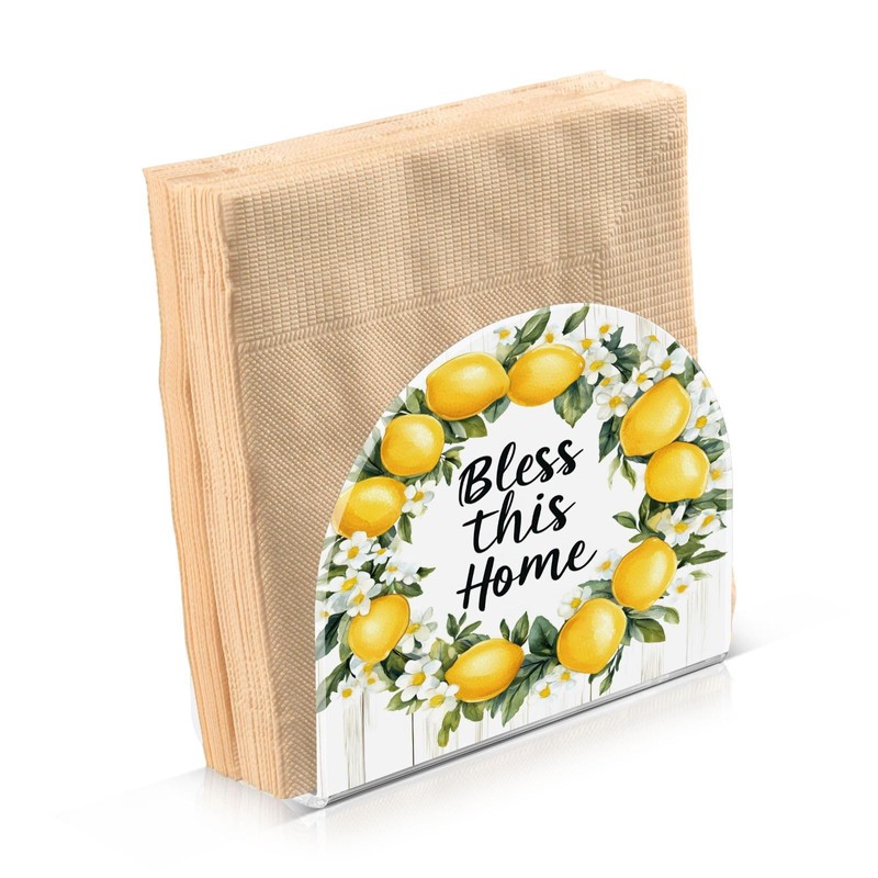 Summer Lemon Wreath Napkin Holder for Tables Paper Cocktail Napkin